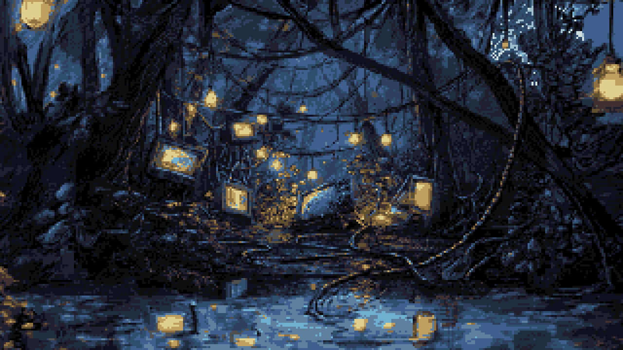 Zoom effect showing a forest scene with CRT screens